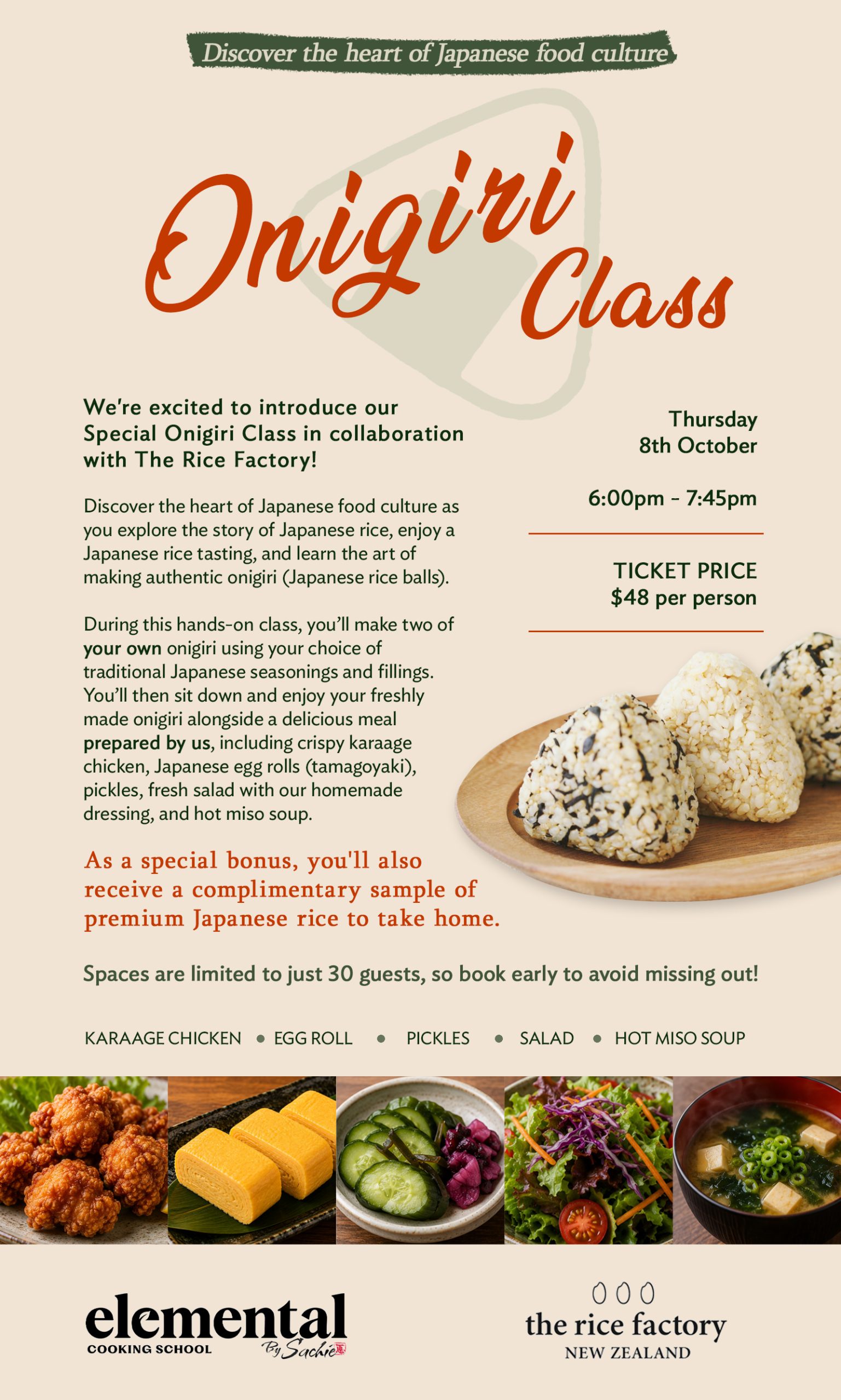 Special Onigiri Class in collaboration with The Rice Factory!